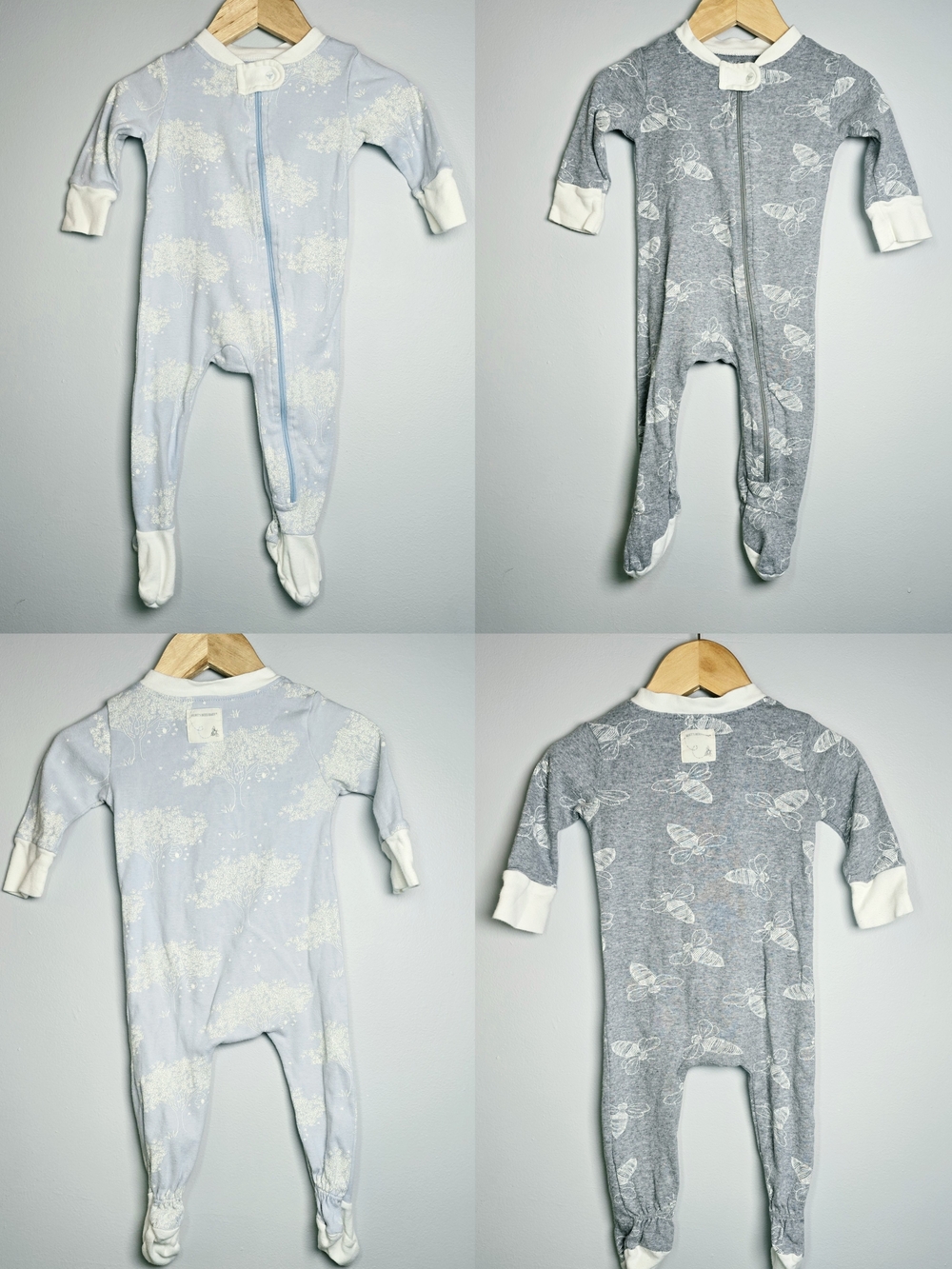 Burt's Bees Baby Two-Pack Footed One-Pieces - Light Blue & Gray